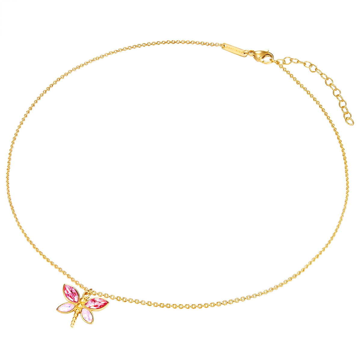 Kette mit Anhänger Edelstahl gelbgold Preciosa weiß rosa