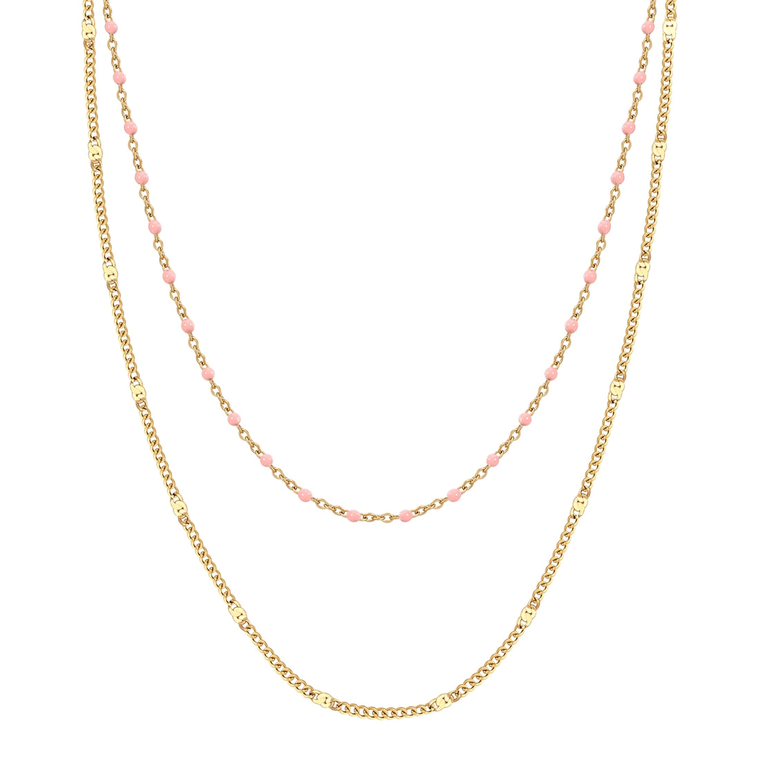 Kette Edelstahl gelbgold Emaille pink