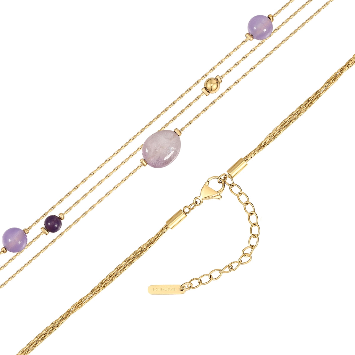 Kette Edelstahl gelbgold Amethyst lila