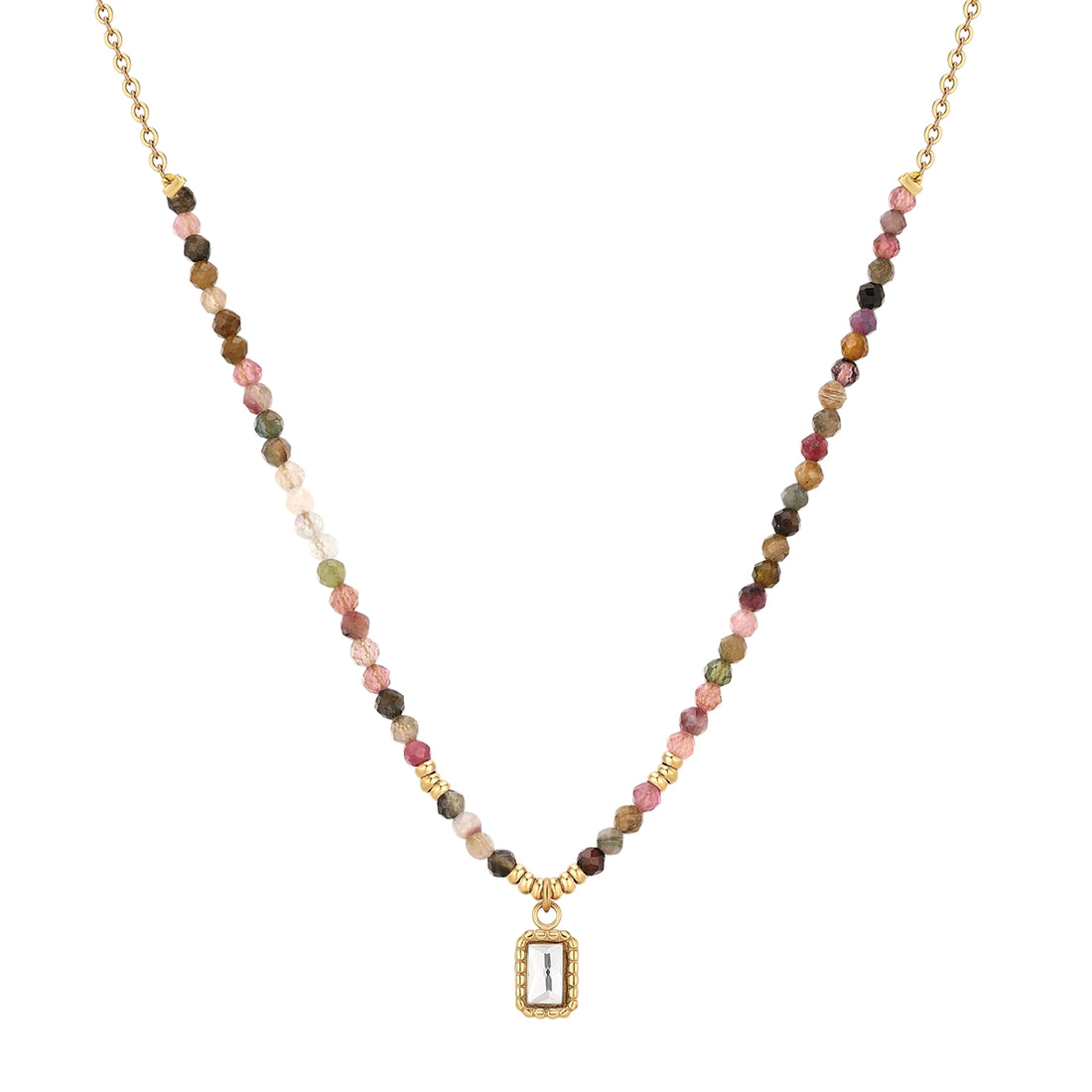 Kette mit Anhänger Edelstahl gelbgold Zirkonia weiß Turmalin multicolor