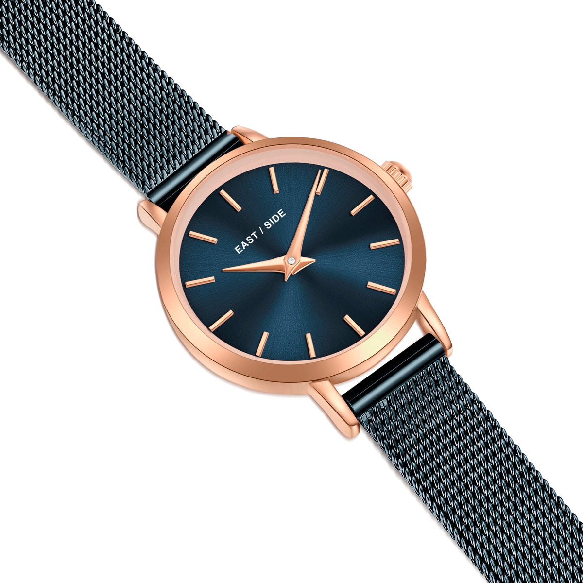 Damen Quarzuhr roségold Edelstahl blau